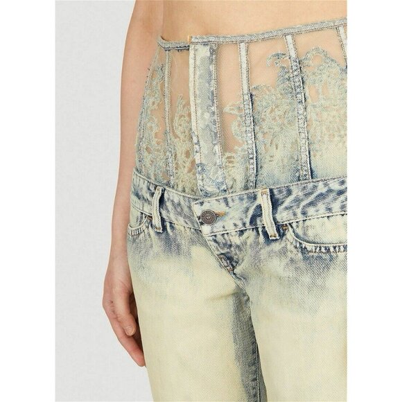 Diesel 1969 D-Ebbey-Fsc 068GP Jeans Slim Ivory W 24 Denim Corset Lace Bootcut - Picture 6 of 16